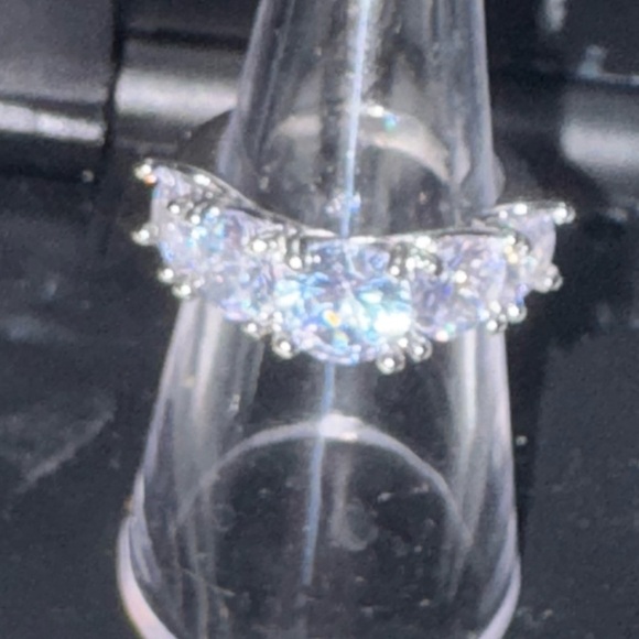 Symmetrical Silver  Five Stone  Zirconia Wedding Band Size 7 - Picture 2 of 16